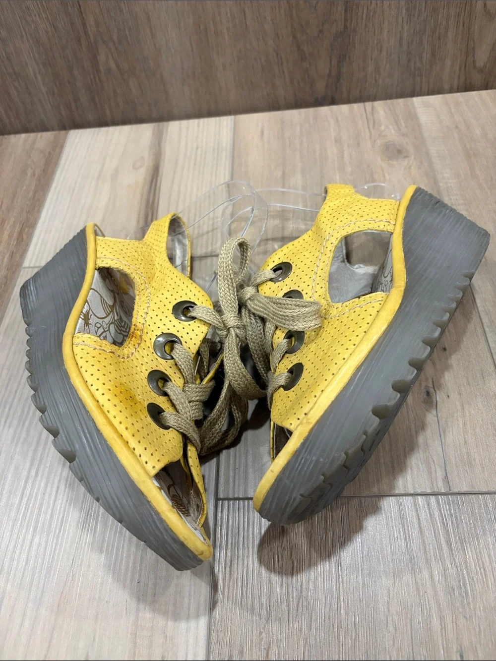 Fly London Yiva P500377026 Wedge Sandals Lace-Up Slingback Mustard Yellow 40